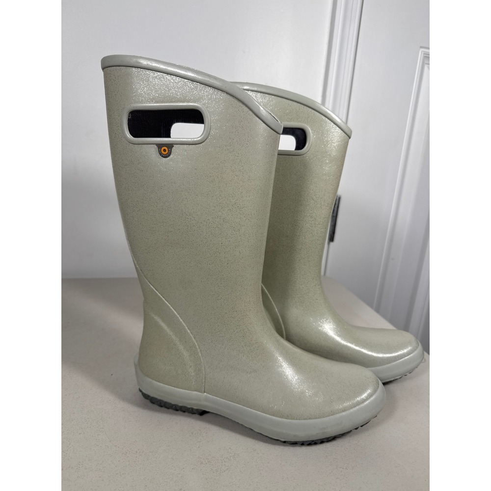 Bogs Rain Boot Glitter Silver Waterproof Pull On Rubber Boots 72400-040 Womens 8